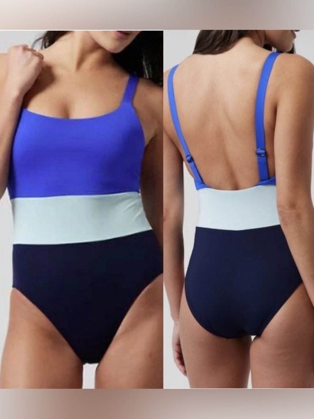 Athleta Coastline One Piece Swimsuit Cerulean Blue Colorblock Size‎ XS Swim